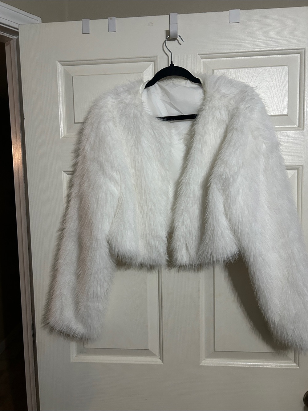 White Faux Fur Cropped Jacket - Women